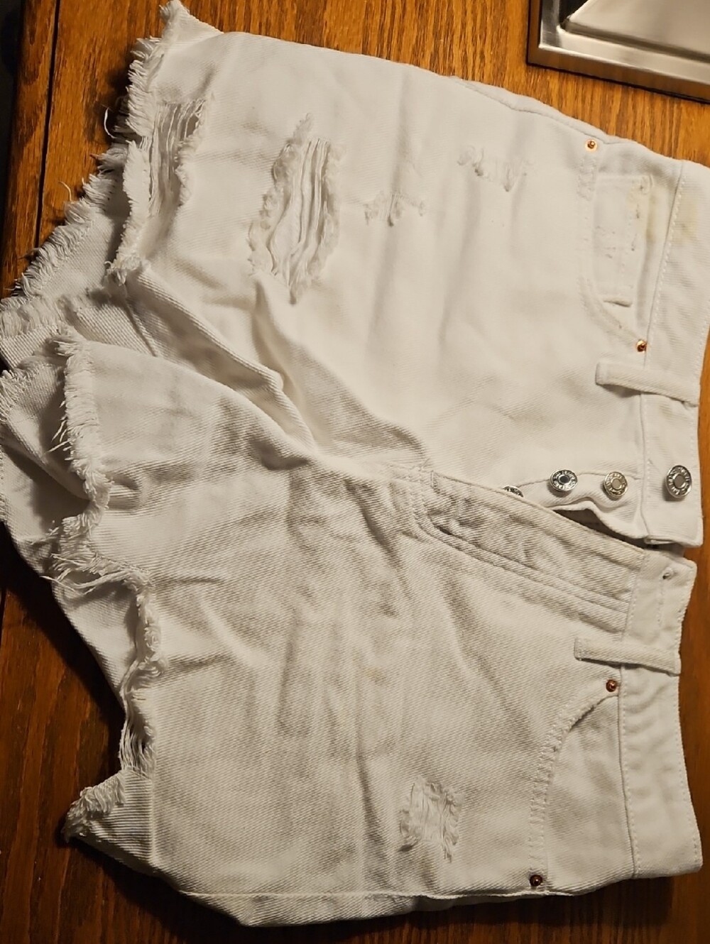 YMI White Distressed High-Rise Denim Shorts